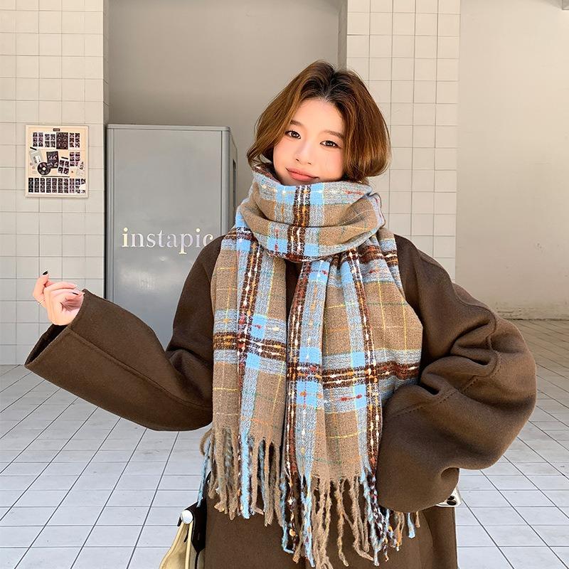 25 thermal scarves, high-end girls, sweet and cute imitation cashmere versatile plaid scarves