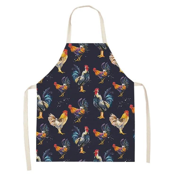 1pc Rooster Hen Printed Linen Apron Dinner Bib Kitchen Cooking Baking BBQ Stain Resistant Apron Home Cleaning Accessories