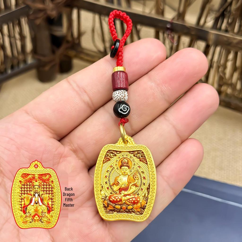 Dragon Pendant Keychain with Eight Guardian Deities and Three-Dimensional Gold Thangka Design of Wutai Mountain