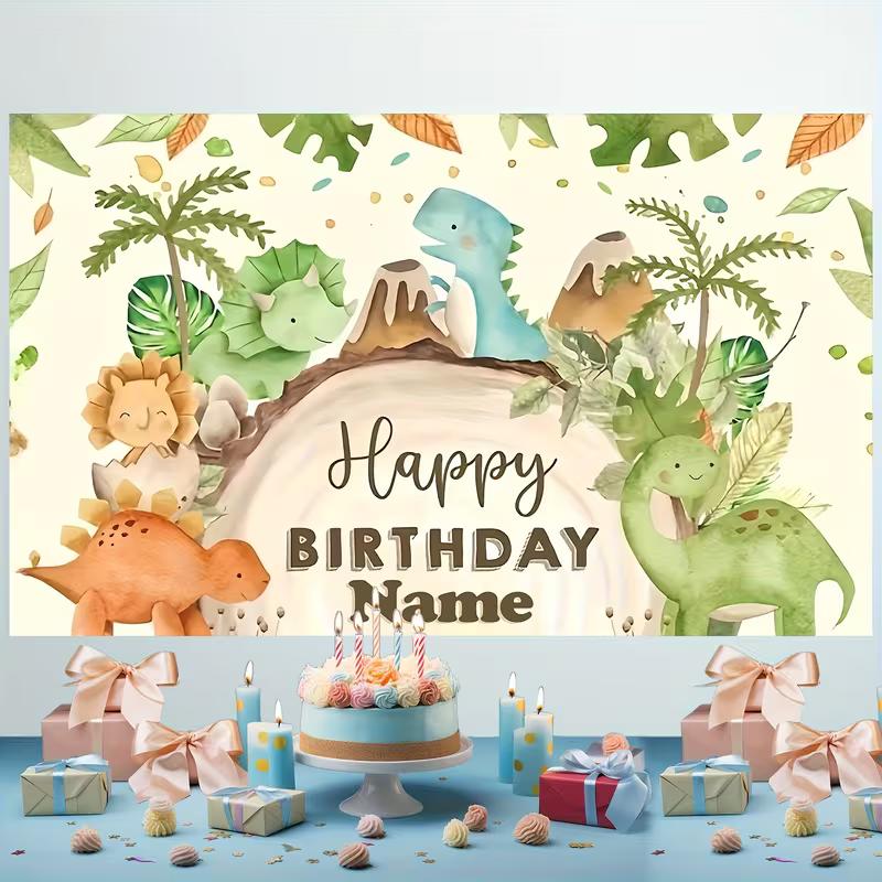 Customizable Name Watercolor Dinosaur Party Backdrop Kids Jungle Dino Photo Booth Background Cloth
