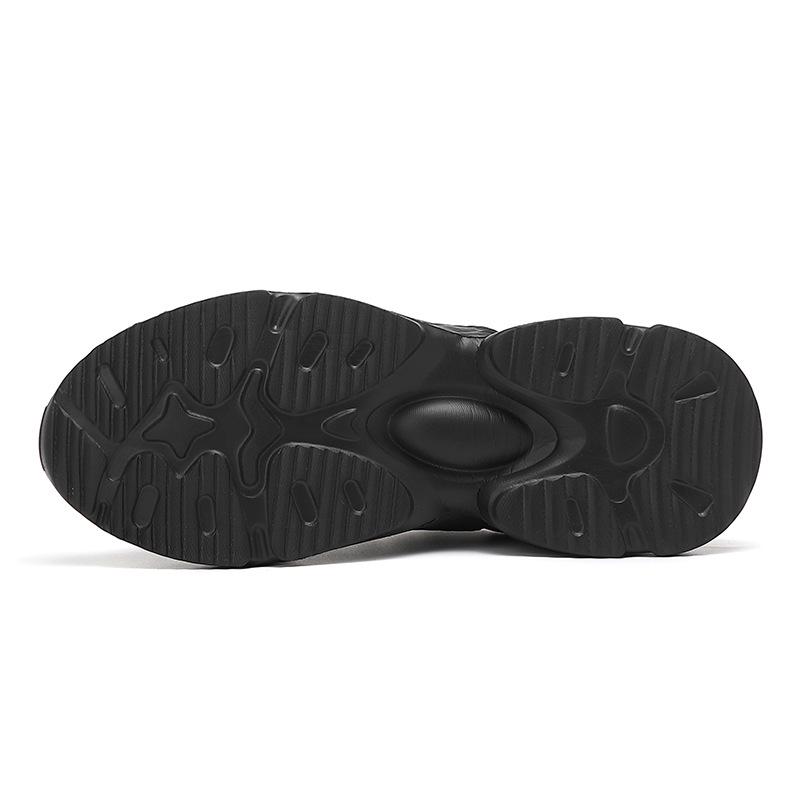 Women's Large Size All-Black Embossed Leather Lace-Up Casual Sports Shoes with Flat Soles