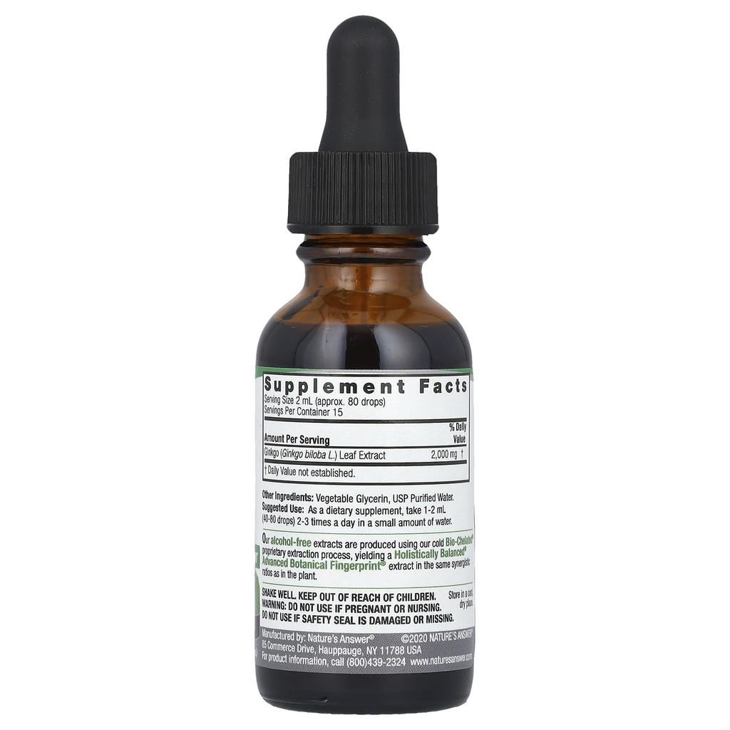 Nature's Answer, Ginkgo Leaf Liquid Extract, Alcohol-Free, 2,000 mg, 1 fl oz (30 ml)