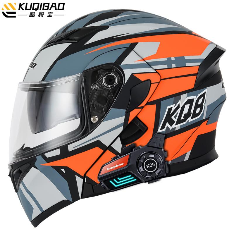 Kuqibao Dual Lens Motorcycle Helmet Flip Face Helmet Electric Motorcycle Bluetooth Helmet Long Endurance 3C Certified Full Helmet