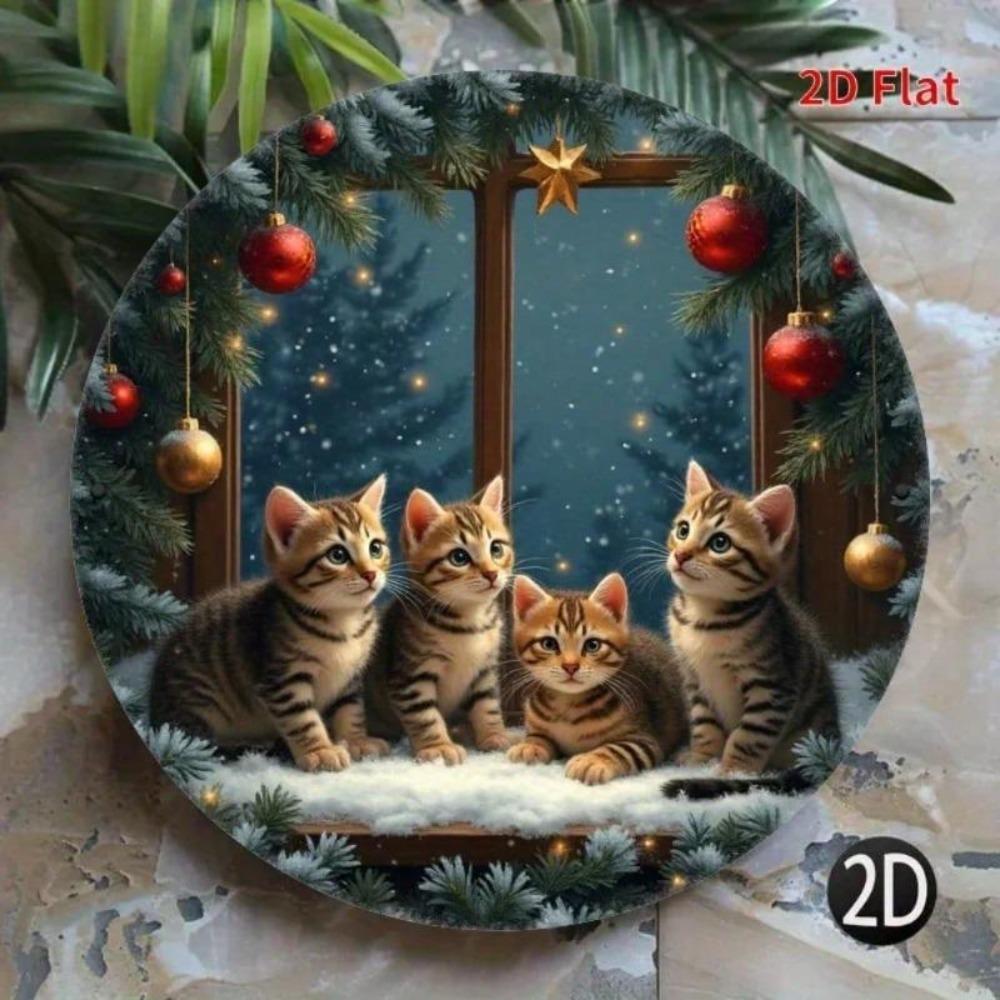 Christmas Cat Metal Sign Decor for Living Room