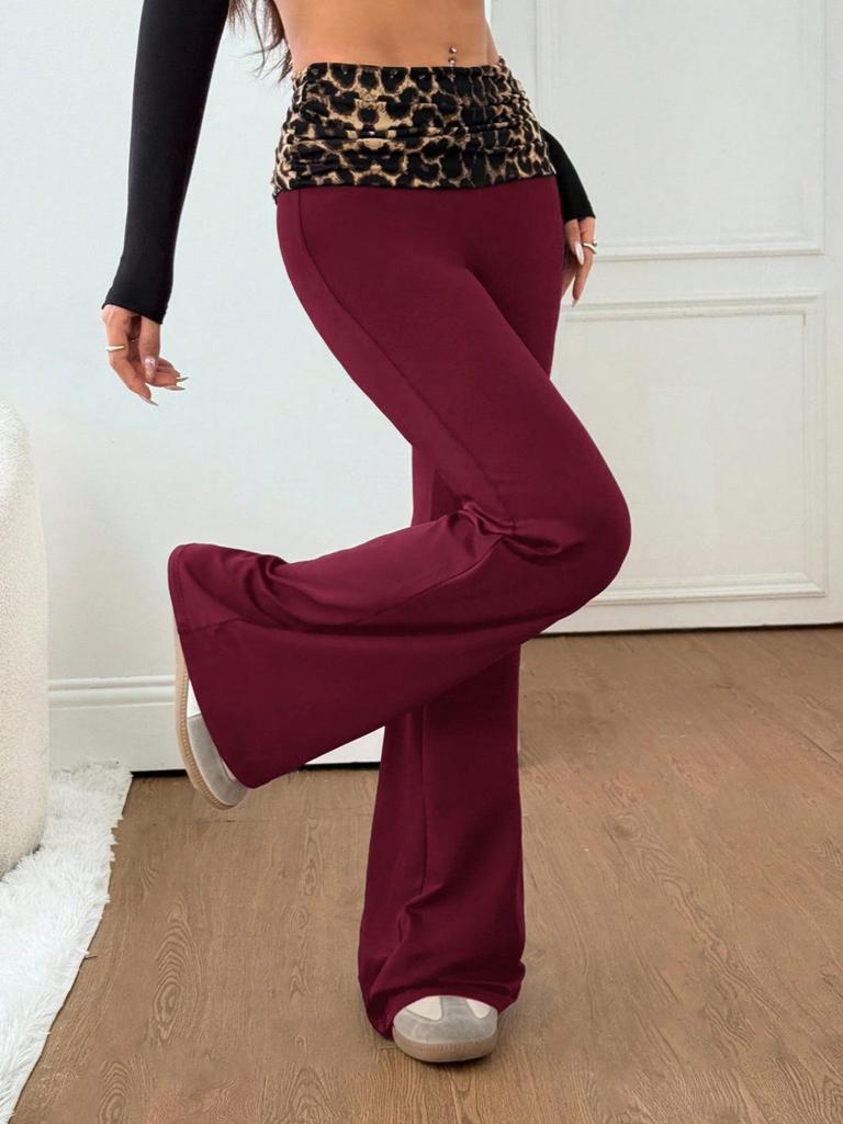 Pantalon évasé taille moyenne imprimé léopard euro-américain - Confortable, Tendance, Amincissant Vêtement décontracté Printemps/Été