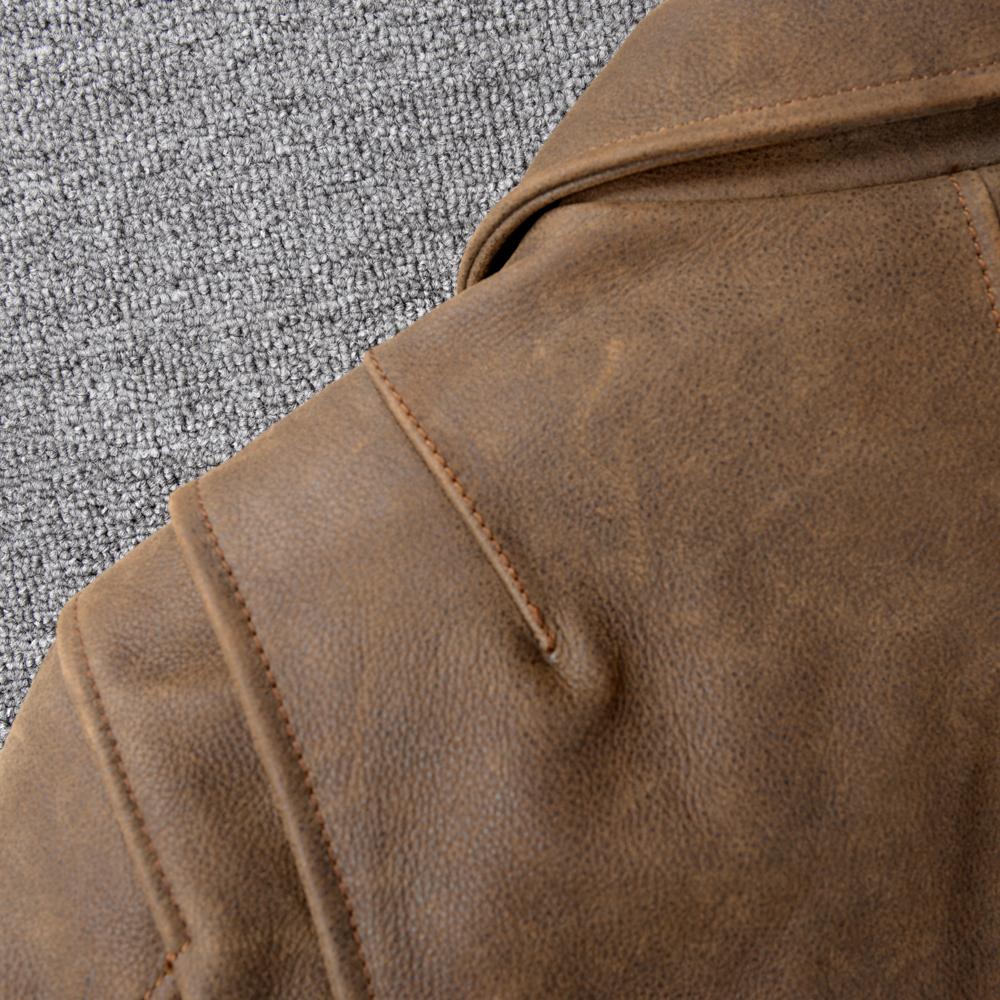 Classic 1930S Style Brown Uncoated Genuine Cow Men Leather Jacket Soft Slim Fit Men's Natural Cowhide Coat Autumn
