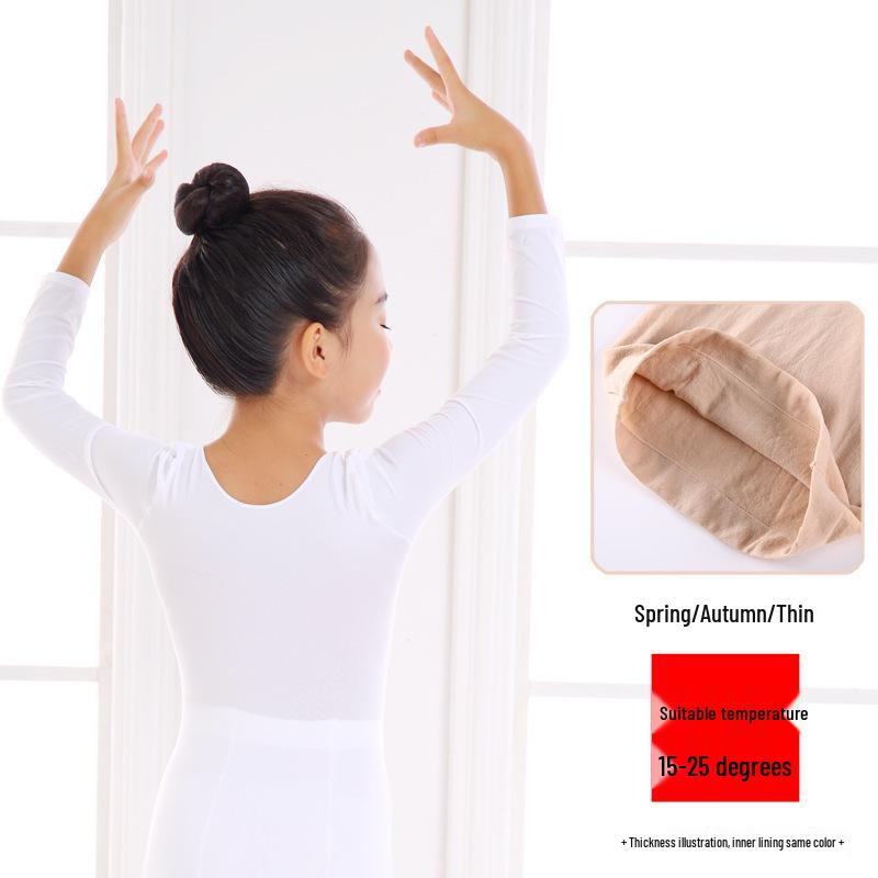 Children's Performance Base Layer: Flesh-Colored Fleece Dance Shirt for Winter