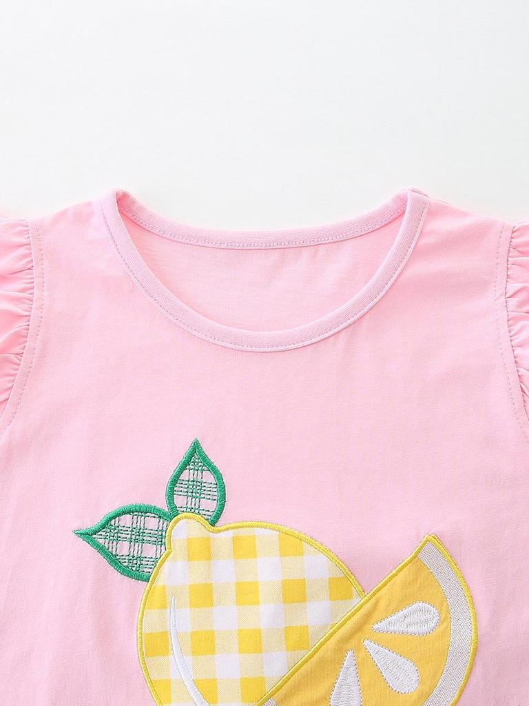 European Style Girls' Summer Embroidered Short-Sleeved Cotton Set