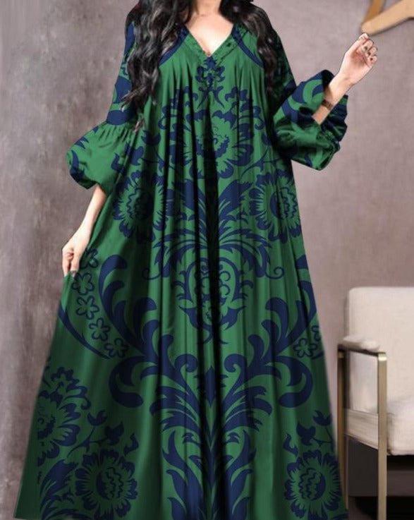 Women's Digital Print Loose Dress - Middle Eastern Style Robe
