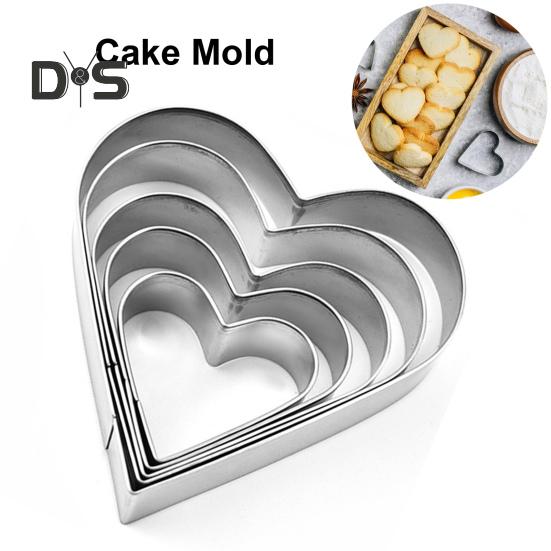 Stainless Steel 5Pcs Cake Mold Smooth Surface Wide Application Heart Shape DIY Paste Mold Baking Accessories