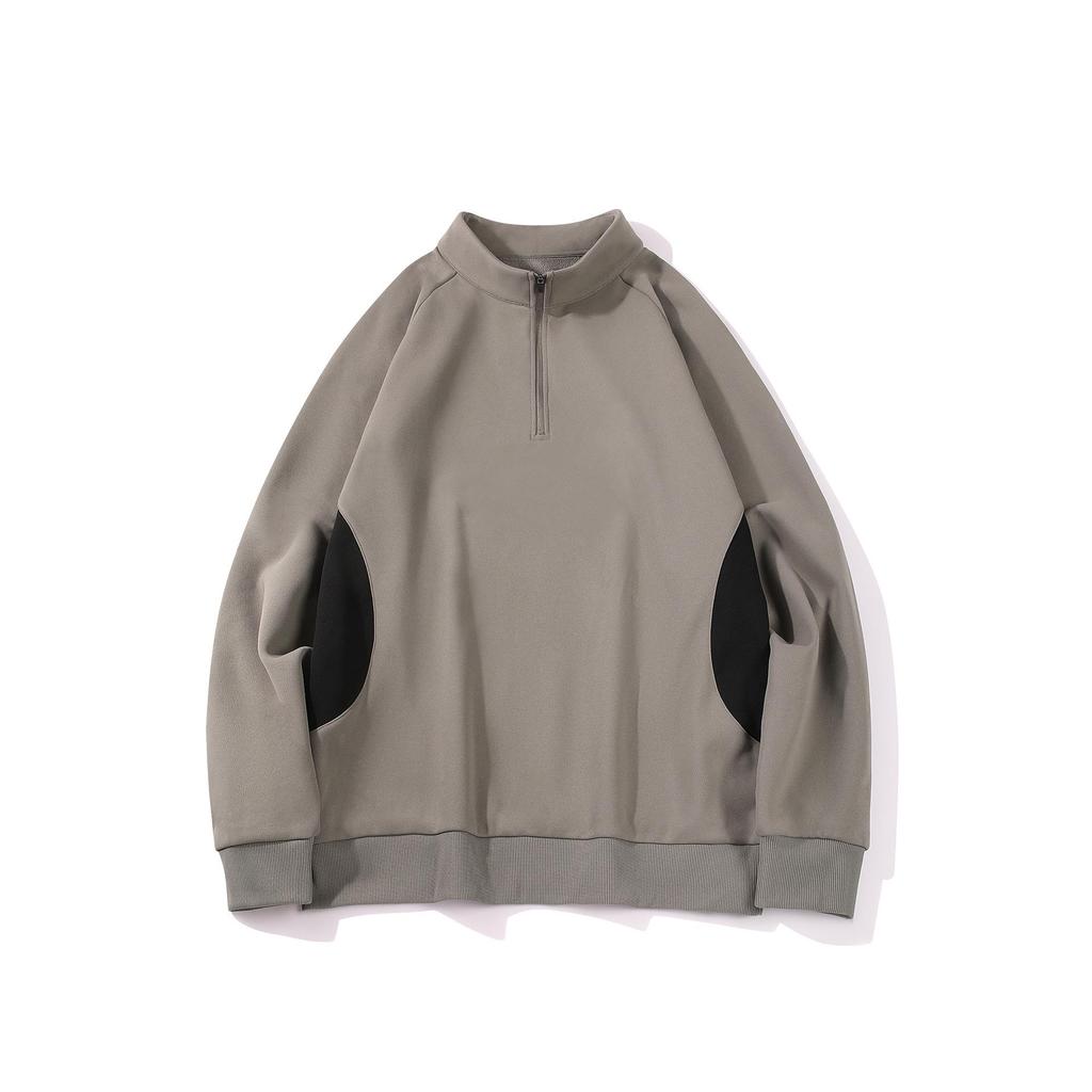 Retro Half-Zip Stand Collar Warm Hoodie - Heavyweight Velvet, Casual Solid Color Sports Top