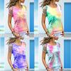 Womens Vibrant Tie-dye Printed Tops Casual Short Sleeve Blouse Perfect For Summer