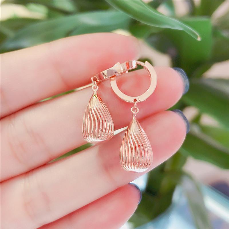 Exquisite 585 Purple Gold Plated Rose Gold Water Drop Hollow Earrings Simple And Exquisite Fashion Ins Cold Wind Ear Buckles