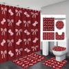 4pcs Valentine's Day Romantic Red Bow Printed Bathroom Set Waterproof Shower Curtain Floor Mat Toilet Mat U-Shaped Mat