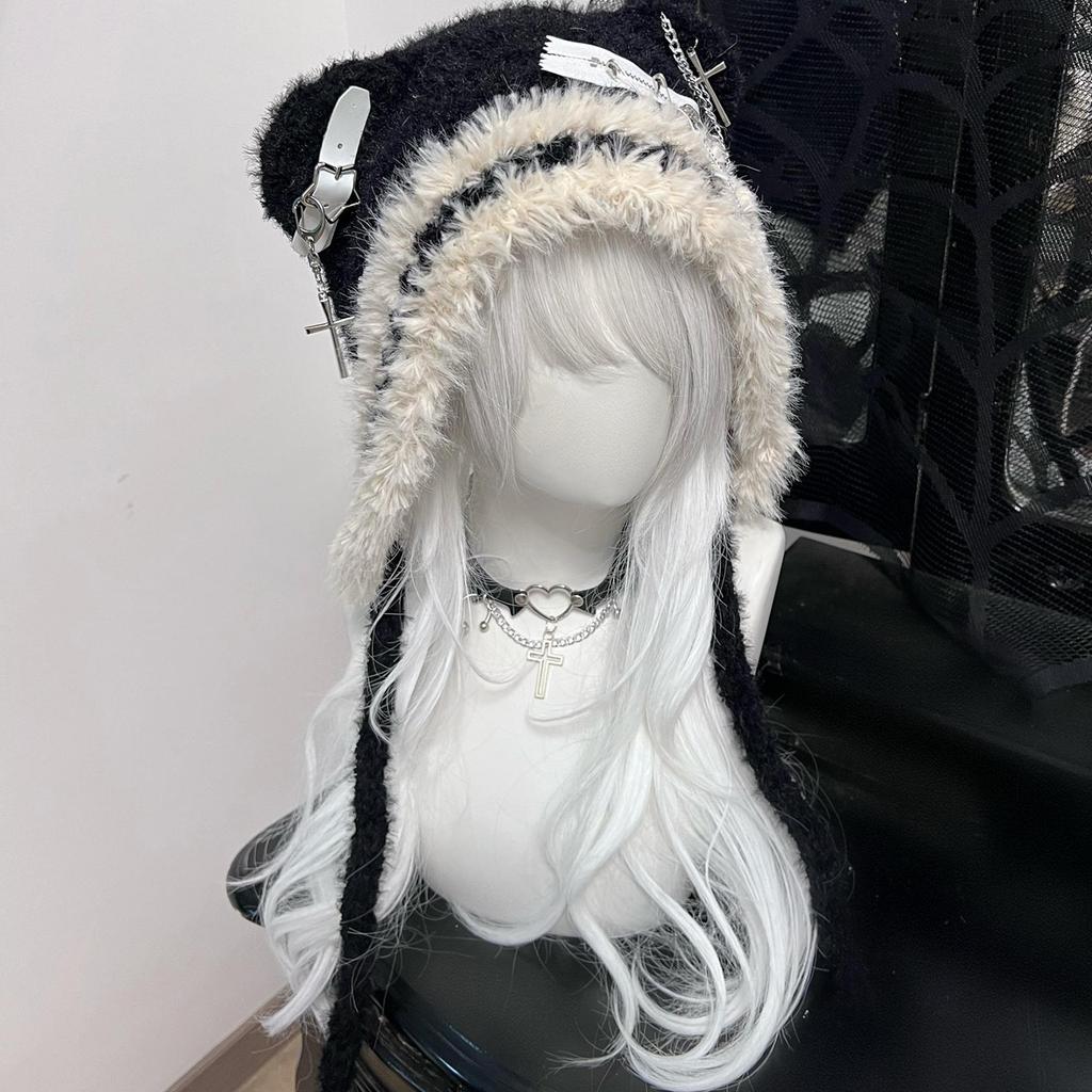 Bear Pattern Hats Adult Soft Plush Hats Thicken Female Hats Star Crosses Decoration for Daily Wear