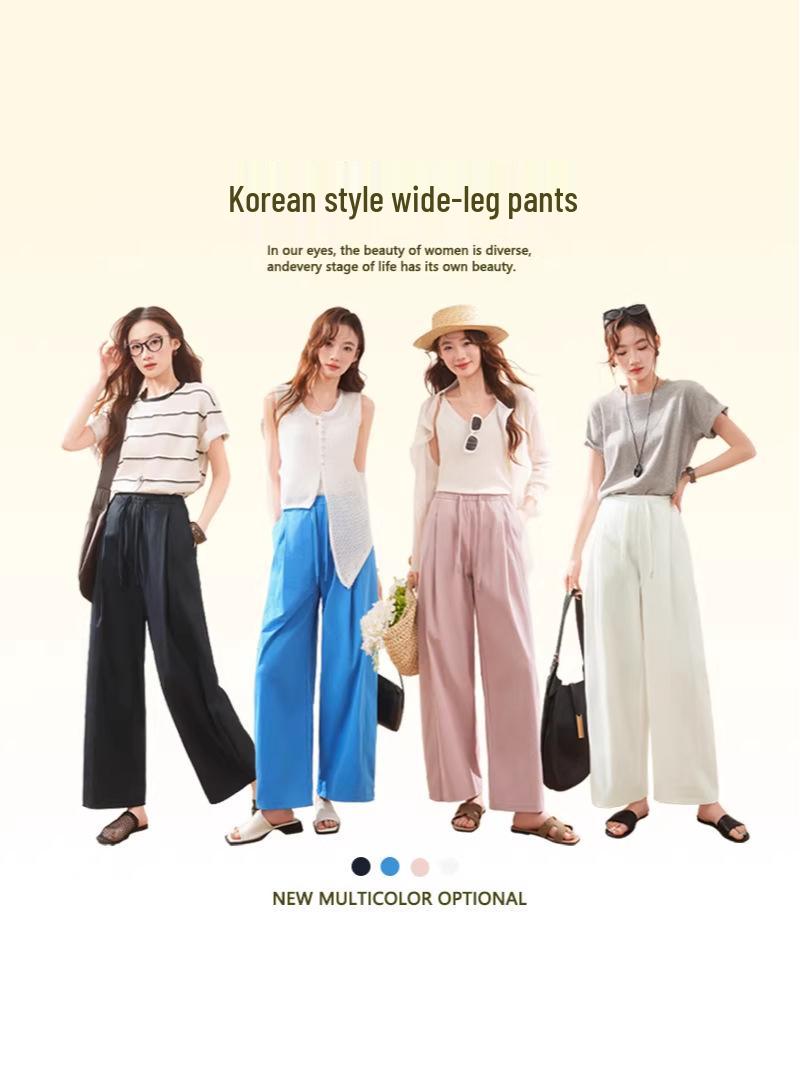 

Spring/Summer 2026 Casual Wide-Leg Cropped Pants with Mid-High Waist in Cool-Touch Titanium Cotton L (125-145 lbs) розовый