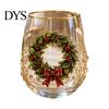 Christmas Themed Water Mug 330ML Glass Cup, Wreath/Santa Claus/Elk/Stockings/Snowman Pattern Holiday Glassware Compact for Breakfast Wine, Coffee,