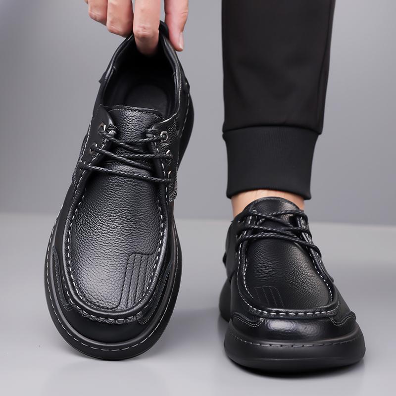 Fashion Men's Leisure Genuine Leather Shoes Fashion Male Skate Shoes Comfortable Leather Hiking Sneakers Outdoor Travel Driving Footwear