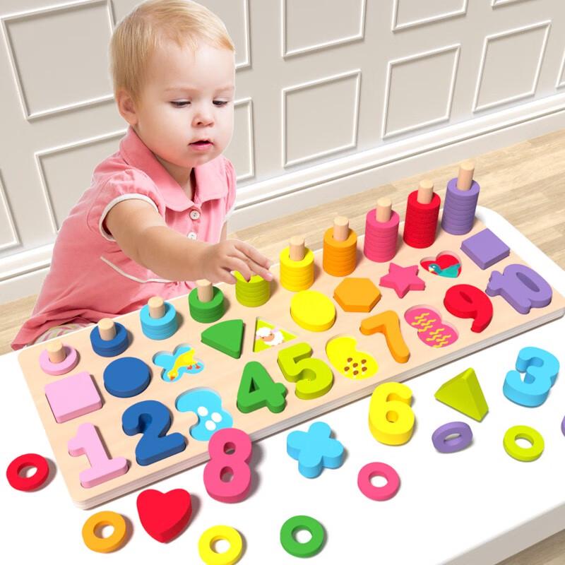 Montessori Wooden Shape & Number Puzzle Blocks for Kids