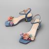 Fashion Women Sweet Colored Flower Sheep-suede Fashion Sandals Summer 4.5cm Low Heel Birthday Party Wedding Bride Bridesmaid Shoes 42