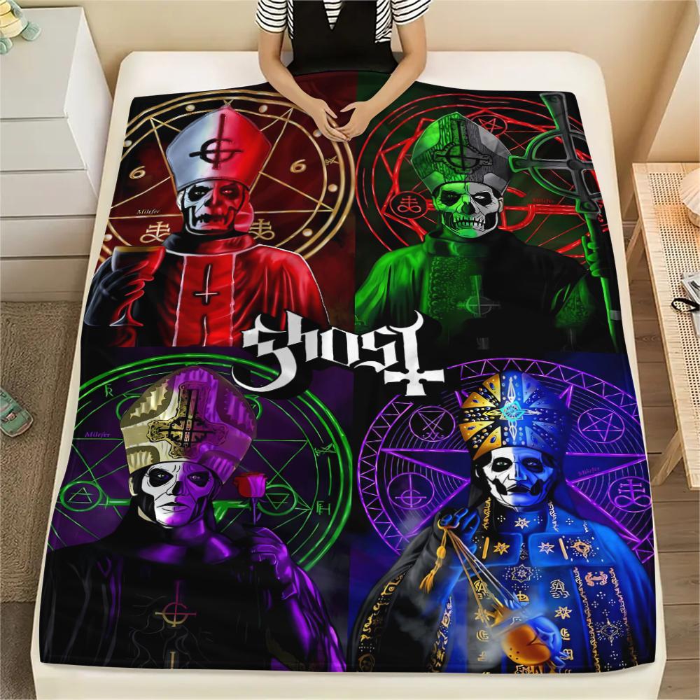 1Pc Ghost Band Print Flannel Blanket, High Quality Comfortable for All Seasons, Home Decor, Warmth and Comfort, Perfect for Christmas Gifts