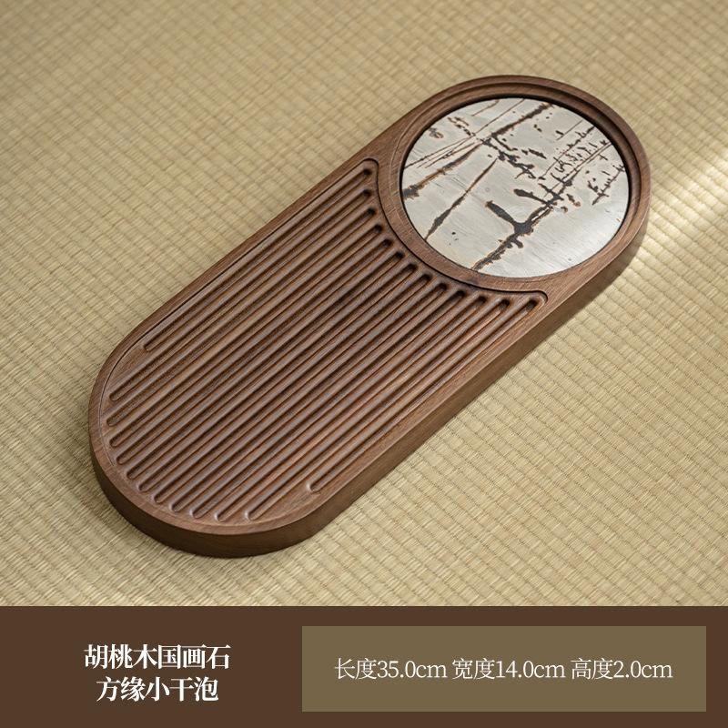 

Поднос для чая из орехового дерева Zen, чай Kung Fu, маленький поднос для сухого пузыря, аксессуары для чайного столика, расписной камень, емкость для хранения воды, чайная доска, чайный сервиз