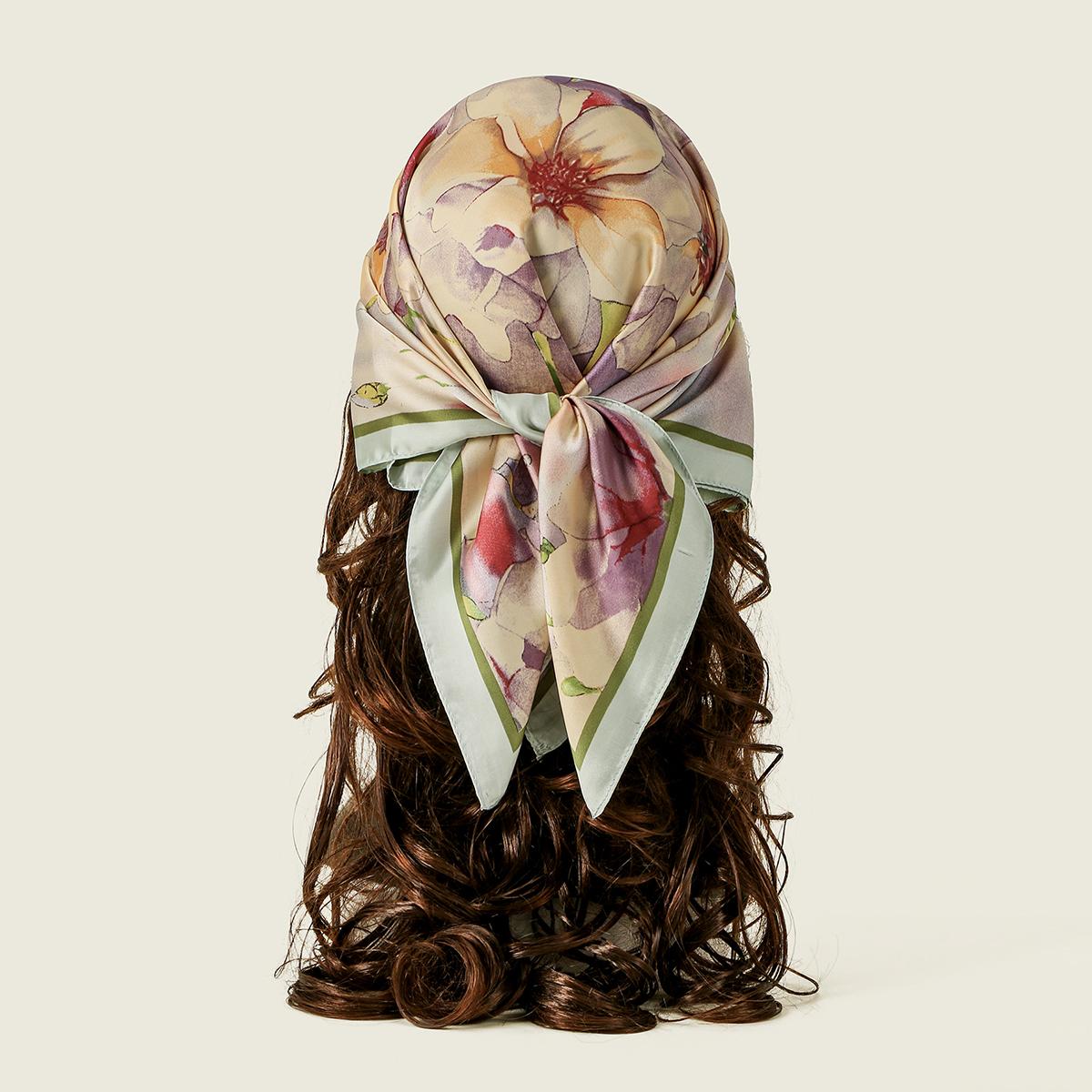 

70см Квадратный шарф с цветочным принтом для женщин Мусульманский платок-хиджаб из атласа, похожего на шелк, Головной платок, Головные повязки, Носовой платок, Пляжные шали, Повязка на голову