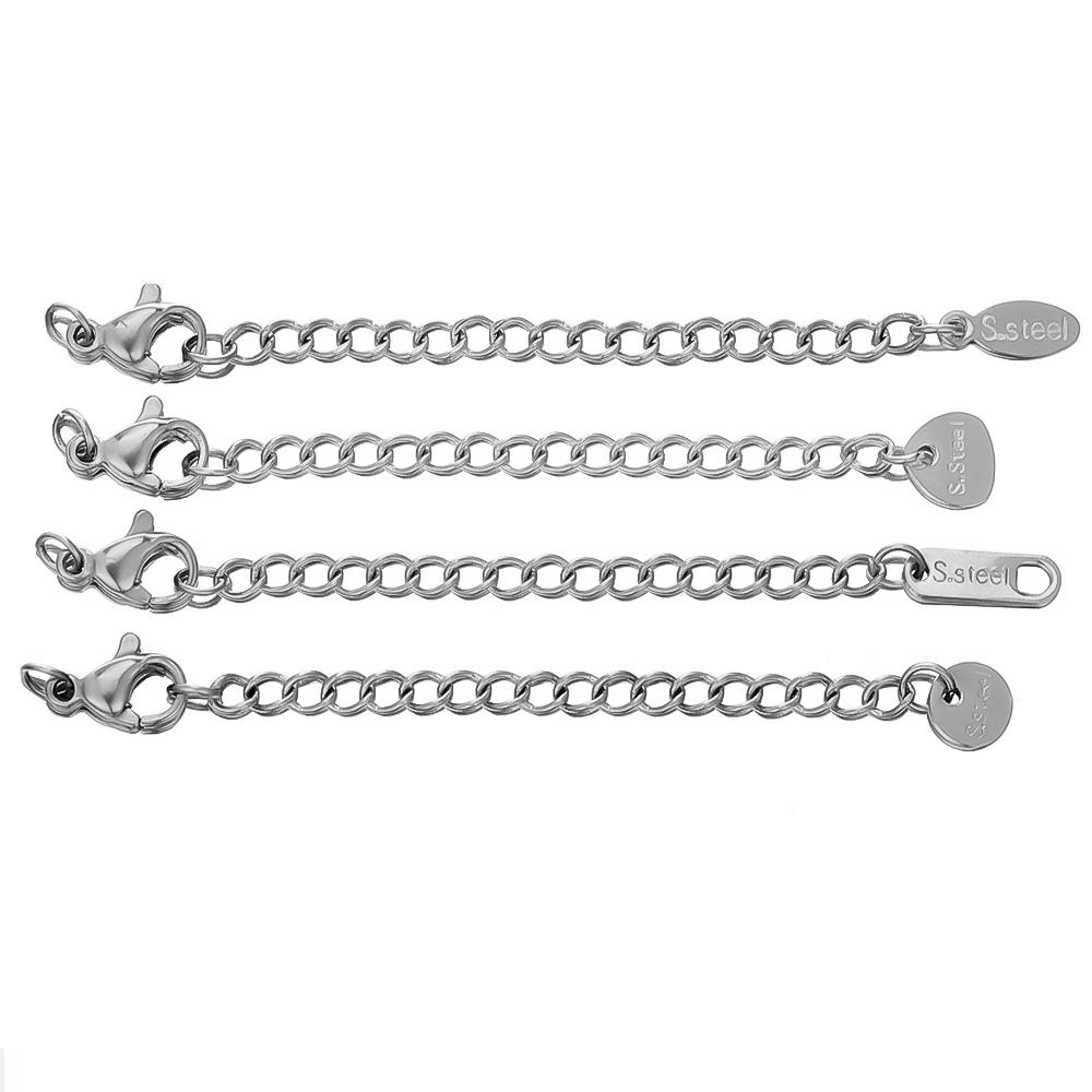10pcs Stainless Steel Extension Extended Tail Chains Lobster Clasps Connectors DIY Jewelry Making Findings Bracelet Necklaces