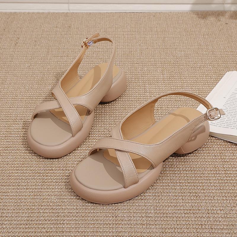 

Crossed open-toed sandals women s 2025 summer new comfortable thick-soled one-word with shit-stepping imitation leather sandals 40 абрикосовый