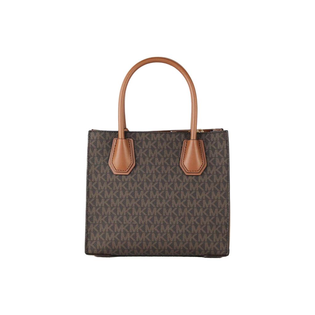 Michael Kors MK Mercer Serie Klassisch Französisch Vintage Monogramm Farbblock PVC-beschichtetes Canvas Akkordeon Tasche Damen Handtaschen Braun 35S1GM9M2B-BRN