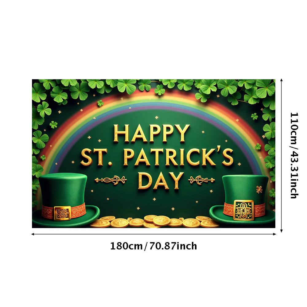 St Patricks Day Backdrop Banner Leprechaun Hat Shamrock Party Background Celebration Photography Props Event Supplies Decoration
