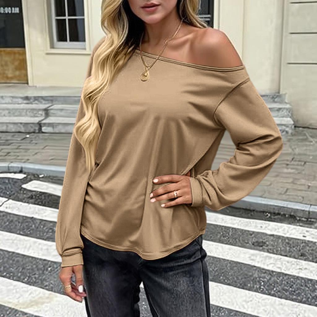 Women's Loose Fashion Off-the-shoulder Slant Collar Batwng Sleeve Long Sleeve Top