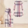 Women Plus Size V Neck Three Quarter Sleeve Plaid Printed Tunic Top Flared Pants Two Piece Set