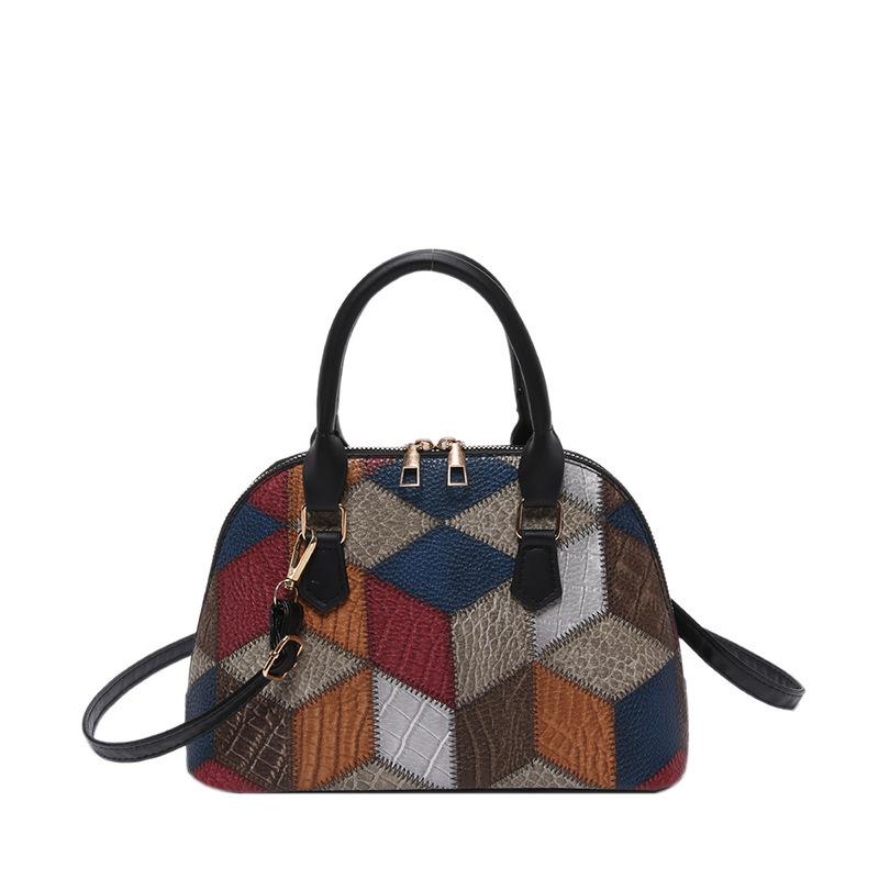 Textured portable shell bag women s 2025 winter new contrasting color splicing shoulder bag fashionable plaid messenger bag