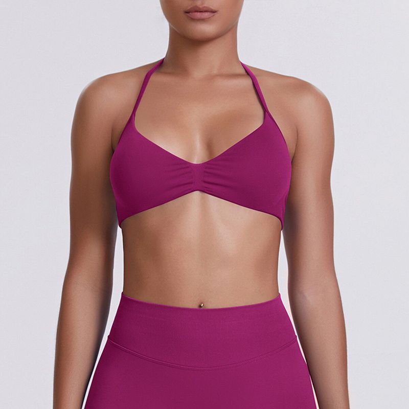European and American Style Thin Strap Beauty Back Halter Sports Bra for Women, Pilates Yoga Tank Top, Seamless Fitness Underwear Camisole