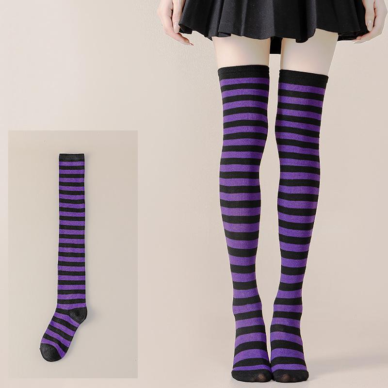 Damen Overknee Socken mit Kreuzstreifen für Halloween, Weihnachten, Karneval, Tanz und Japanische Festivals