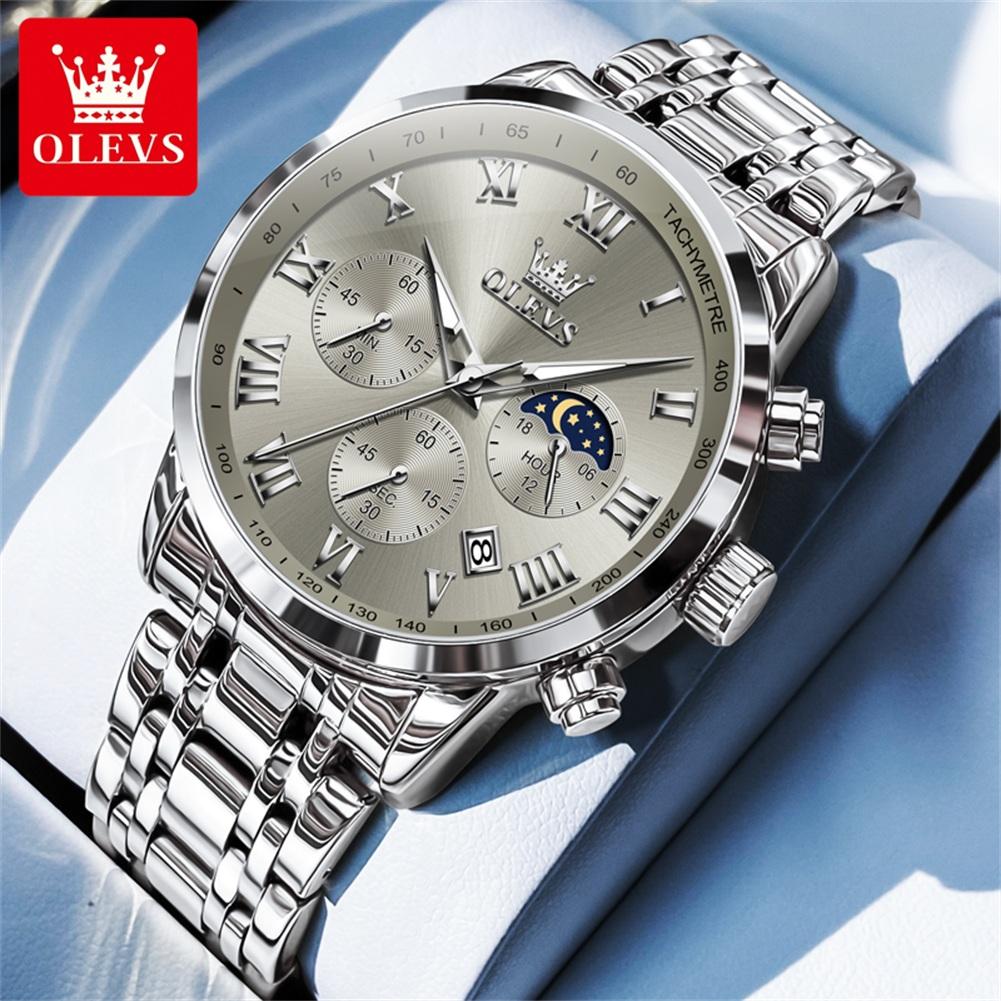 OLEVS Men's Watches Fashion Business Stainless Steel Original Brand Quartz Wristwatch for Man Waterproof Luminous Chronograph
