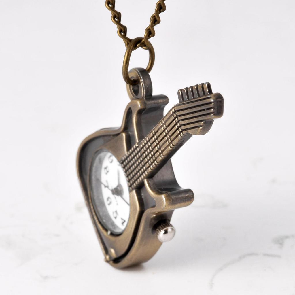 Antique Bronze Guitar Pendant Pocket Watch 8892