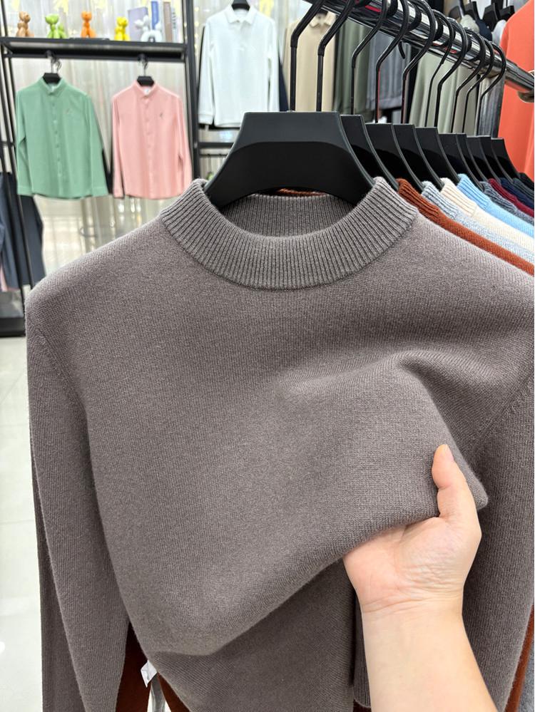 Men's Autumn/Winter Wool Sweater - Half-High Collar, Solid Color, Long Sleeve, Skin-Friendly, Warm Base Layer
