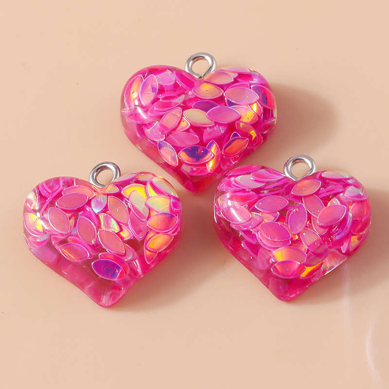 10pcs 18*19mm Resin Sequin Love Heart Charms Pendants for Jewelry Making DIY Necklace Earrings Bracelet Accessories Supplies