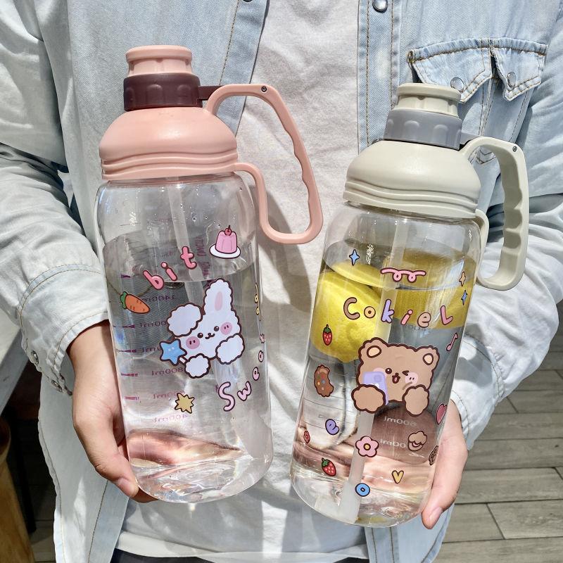 Large Capacity Water Cup for Men and Women Portable Outdoor Sports Water Bottle Drop Resistant Straw Cup Oversized 2L with Scale