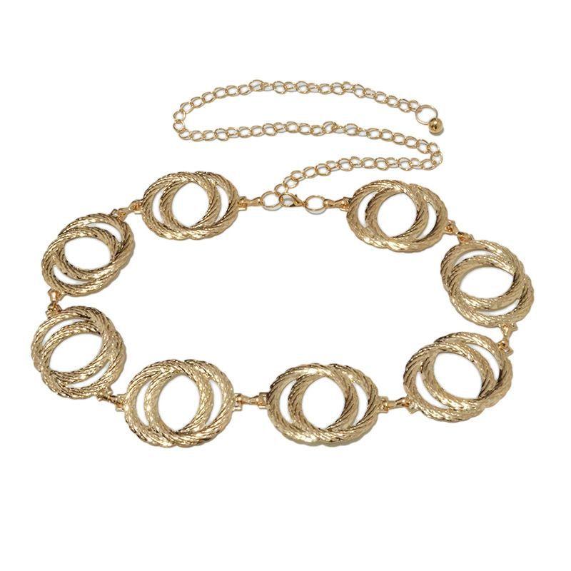 

Womens Fashionable Double Ring Metal Chain Belt Ideal For Dresses And Looks Casual Gold120cm