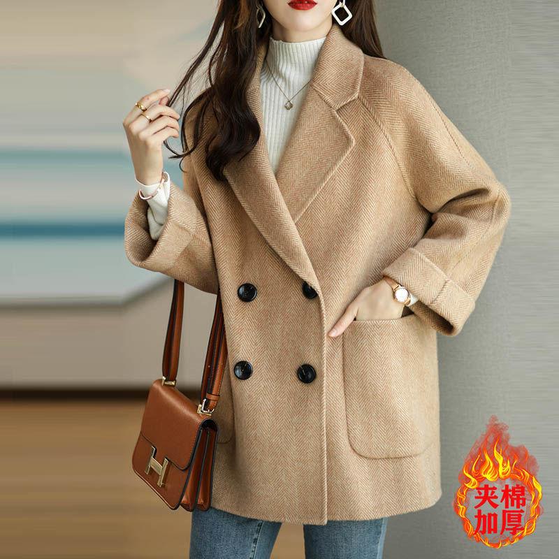 Woolen coat women's autumn and winter Korean version loose and thin versatile foreign woolen coat thickened medium and long coat