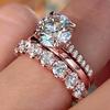 3-Piece Women's Luxury Shiny Round Zirconia Ring Set Gold Wedding Fashion Jewelry
