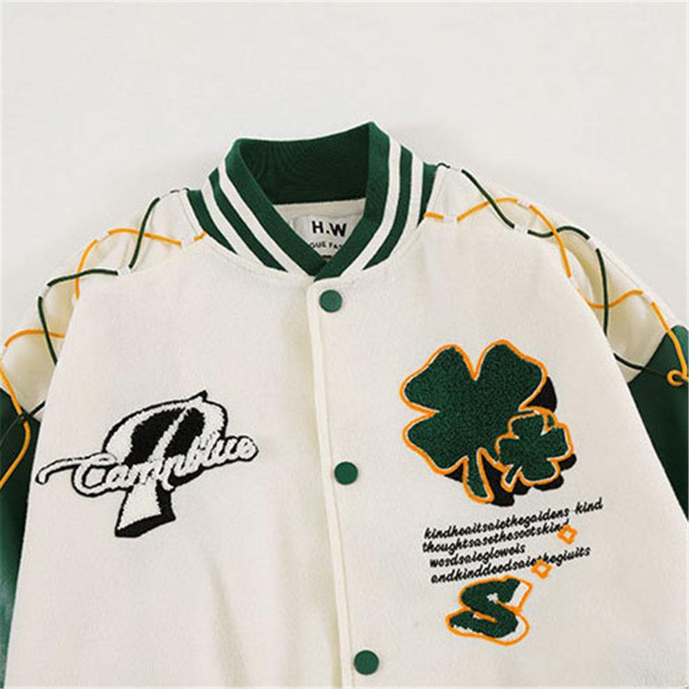 Women's Men’s Y2K Baseball Jacket Letter Leaves Print Long Sleeve Button Down Oversized Unisex Biker Outwear Streetwear