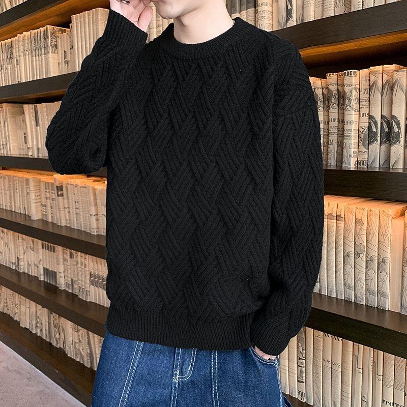 Men's Warm Fashionable Versatile Plus Size Chunky Knit Sweater Soft High Quality Fabric Round Neck Design Loose Casual Sports Long Sleeve Knit Sweater
