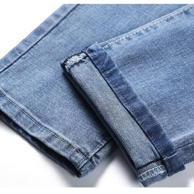 Velká velikost 2024 Džíny Pánské Slim Straight Korejský styl Trendy Strečové Světlá barva Ležérní kalhoty Letní Tenký styl
