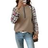 Autumn Women's Plaid Patchwork Top Vintage Patchwork Vintage Textured Pullover Sweatshirt
