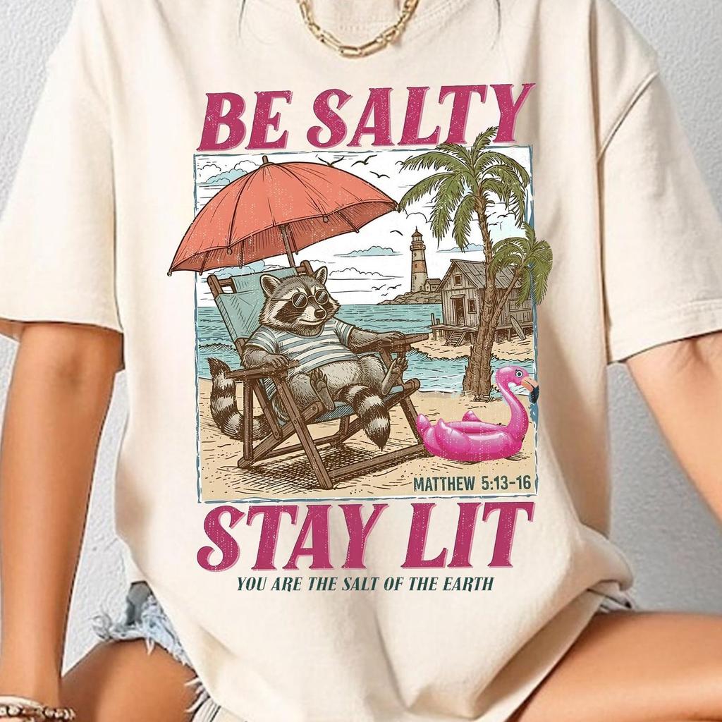 Christian Be Salty Stay Lit Shirt, Funny Racoon Tshirt, Christianity Shirt, Trendy Faith Shirts, Religious Gift, Beach Christian Merch