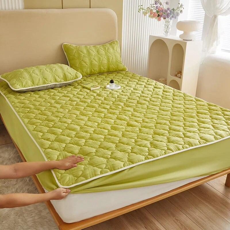 Tejido de Hilo de Burbujas Fresco Pequeño,Algodón Laminado,Sábana Bajera Ajustable 160x200,Funda Protectora de Colchón,Transpirable